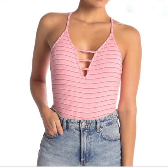 Room Service Tops - Nordstrom Room Service Pink Striped Bodysuit